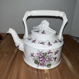 VINTAGE ARTHUR WOOD ENGLAND MINI TEAPOT 2 CUP PURPLE VIOLETS FLORAL #6432